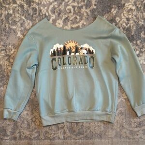 Green Colorado Graphic Sweatshirt off shoulder Size Medium